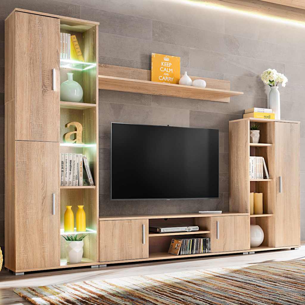 Zidni TV element s LED svjetlima boja hrasta sonome