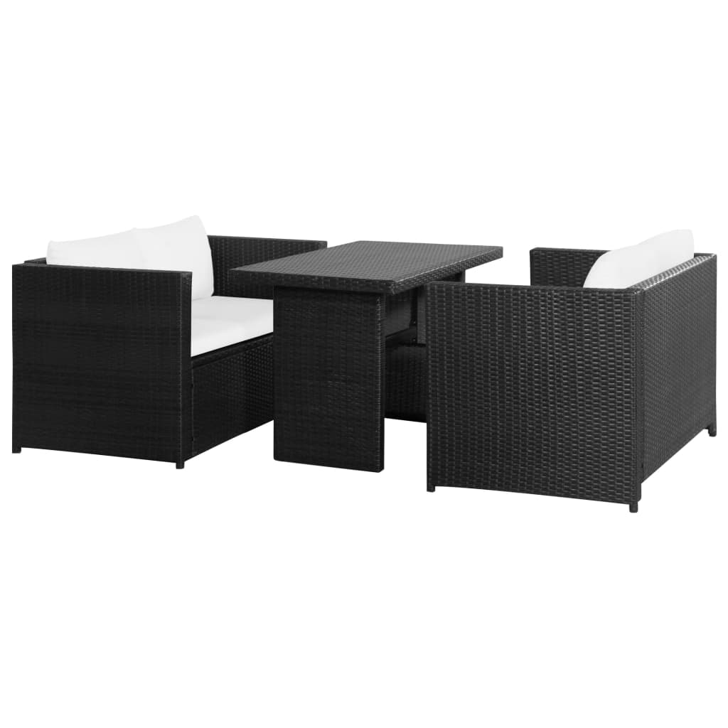 3-dijelni bistro set od poliratana s jastucima