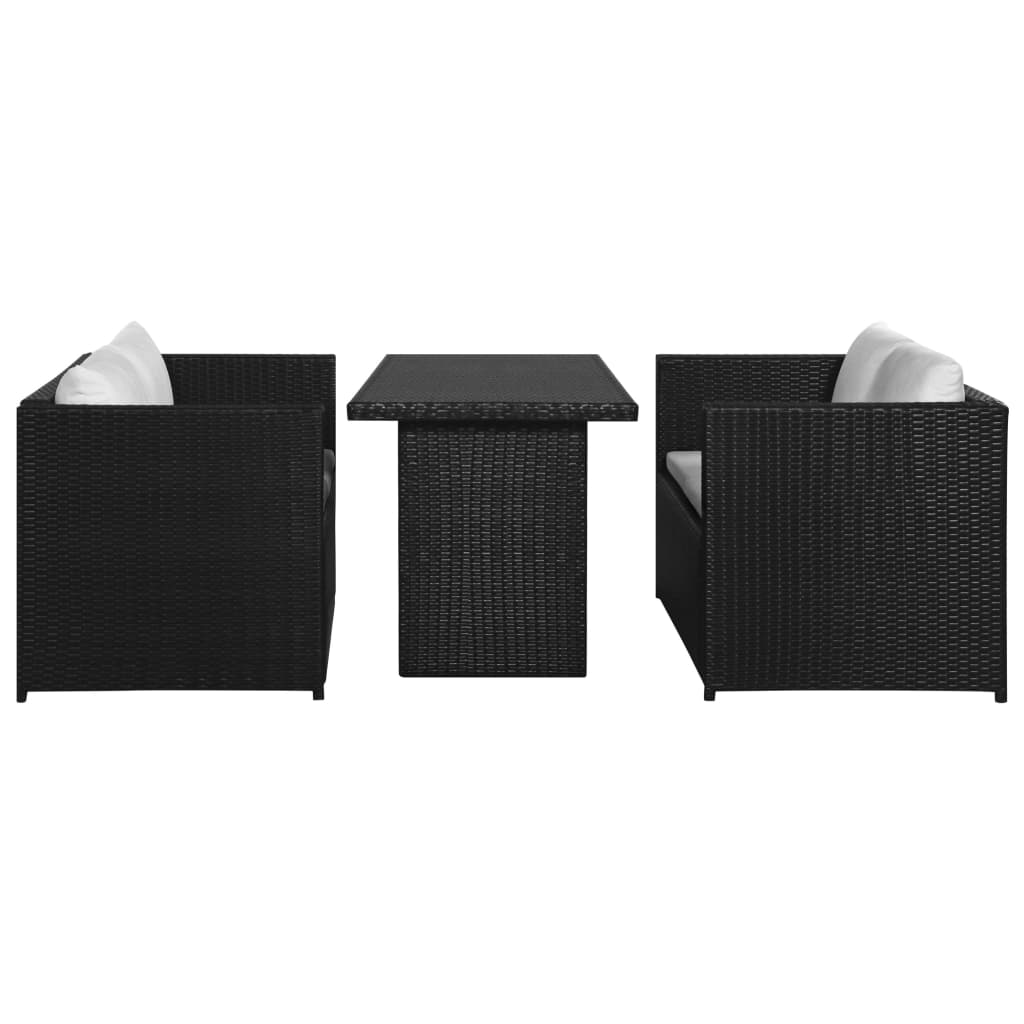 3-dijelni bistro set od poliratana s jastucima