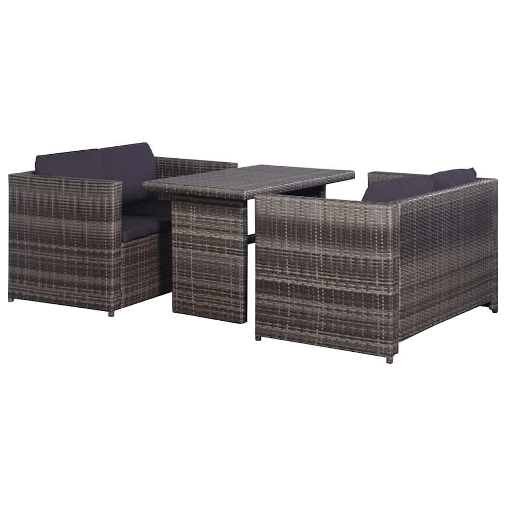 3-dijelni bistro set od poliratana s jastucima sivi