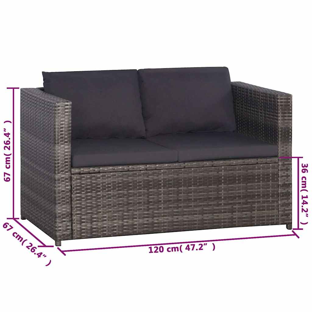 3-dijelni bistro set od poliratana s jastucima sivi