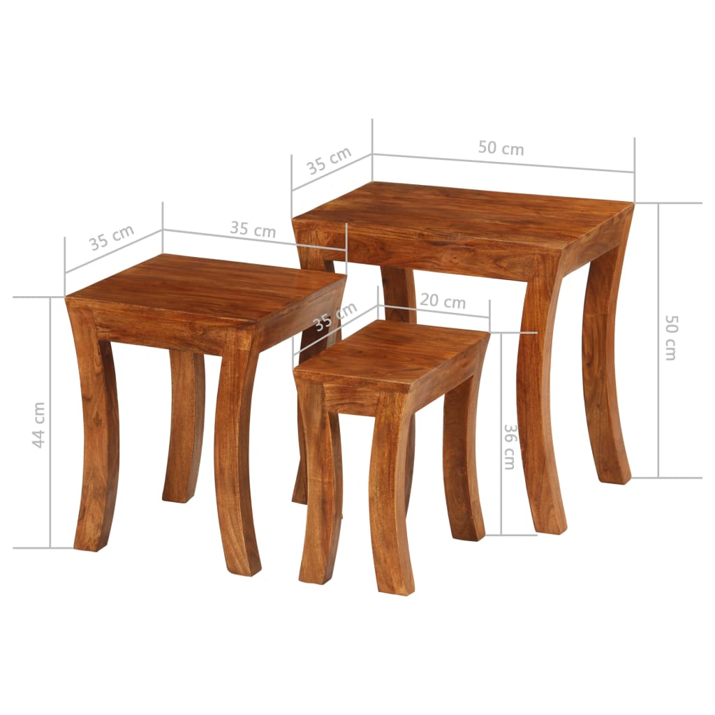 Set uklapajućih stolića 3 kom 50x35x50 cm smeđi drvo bagrema