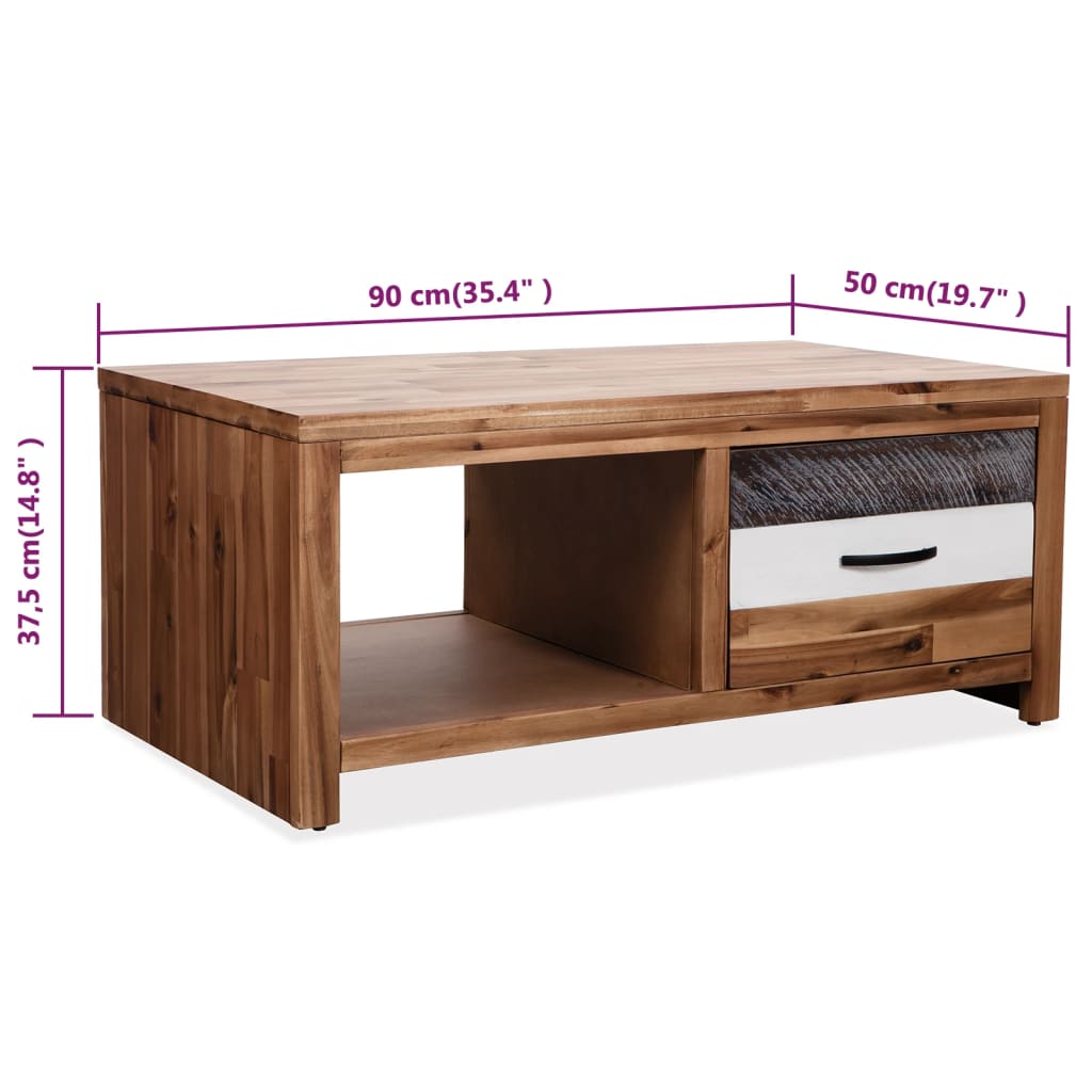 Stolić za kavu od masivnog bagremovog drva 90 x 50 x 37,5 cm