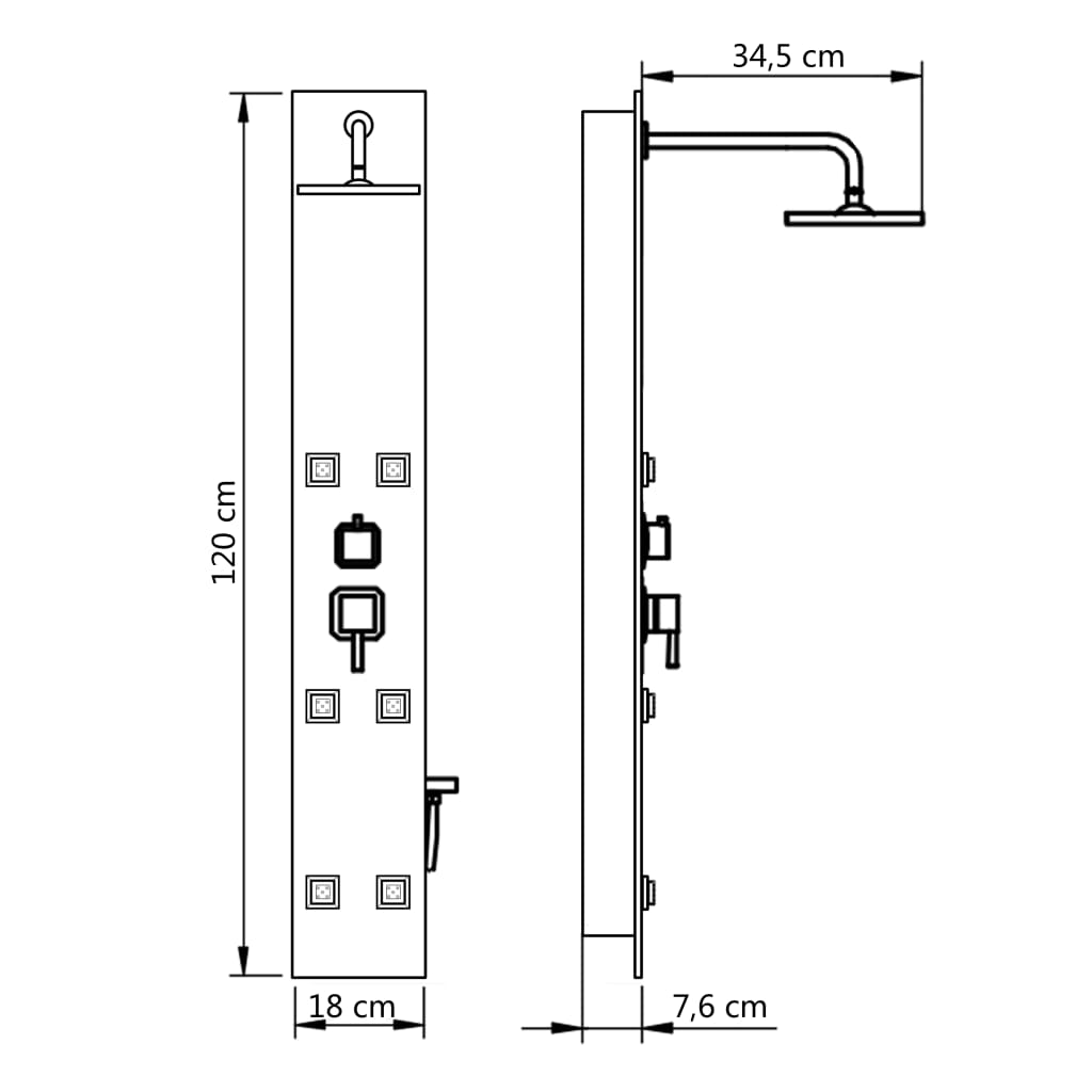 Panel za tuširanje od stakla 8 x 42,1 x 120 cm crni