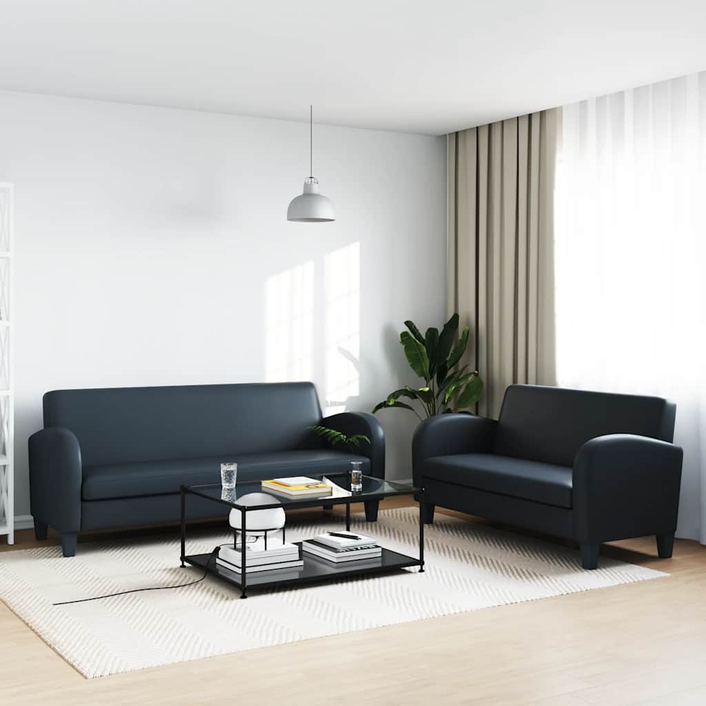 2-dijelni set sofa od umjetne kože crni