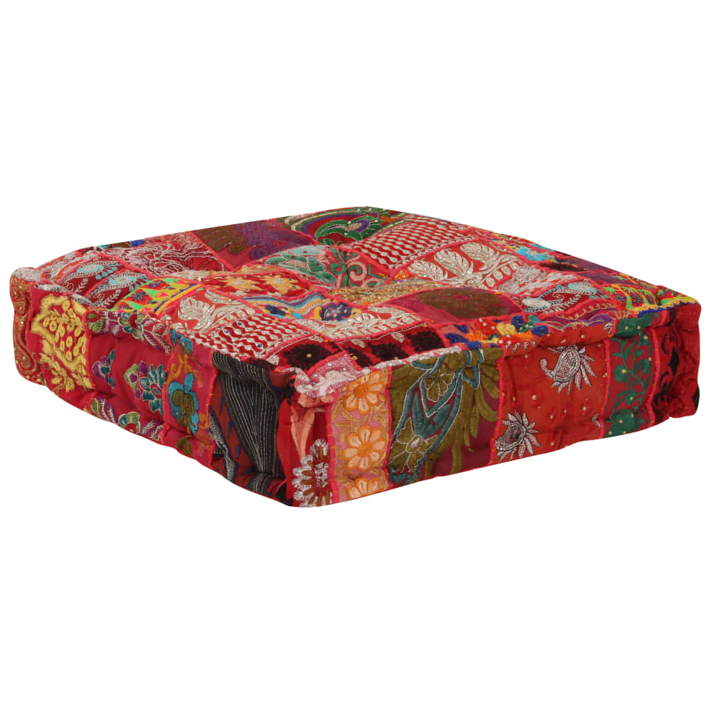 Tabure s patchworkom četvrtasti pamučni 50 x 50 x 12 cm crveni