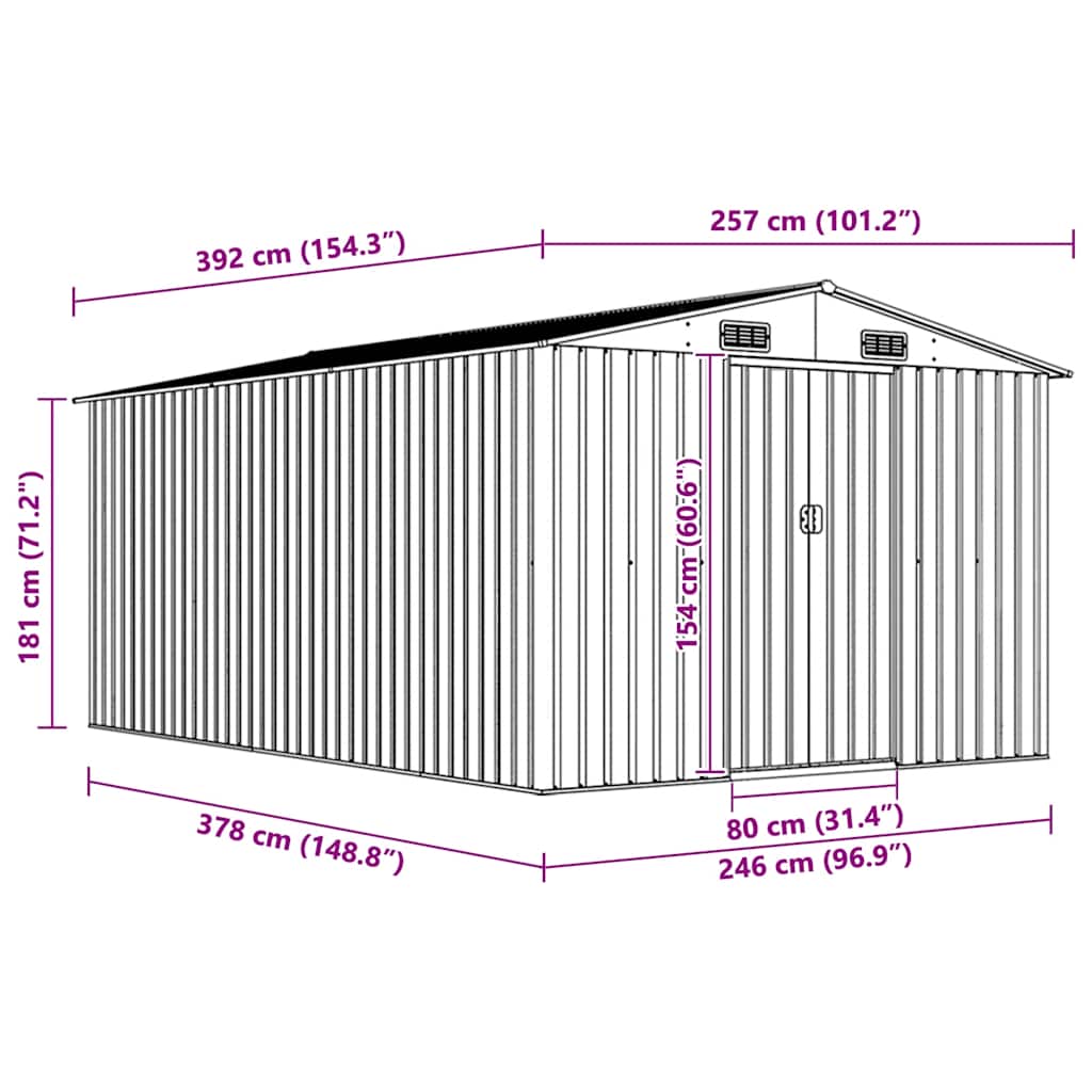 Vrtno spremište 257 x 392 x 181 cm metalno antracit