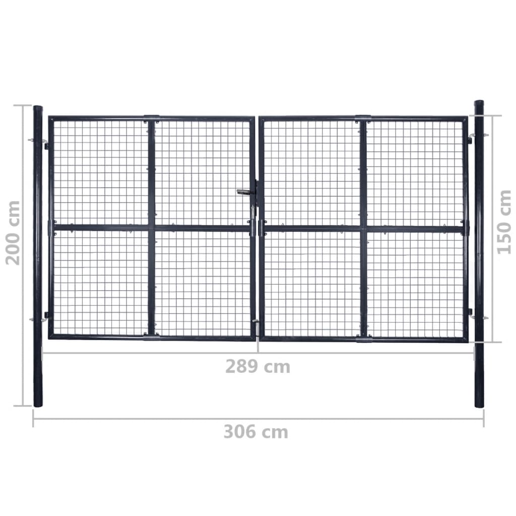 Mrežasta vrtna vrata od pocinčanog čelika 300 x 150 cm siva