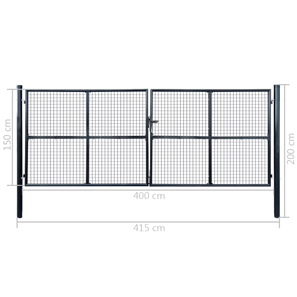 Vrtna vrata od mrežastog čelika 400x150 cm siva