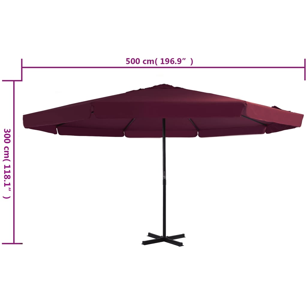 Vrtni suncobran s aluminijskom šipkom 500 cm bordo