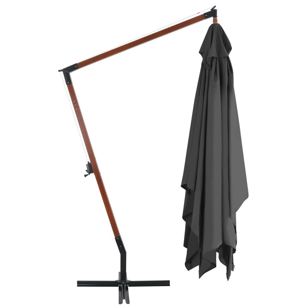 Konzolni vrtni suncobran s drvenim stupom 400 x 300 cm antracit