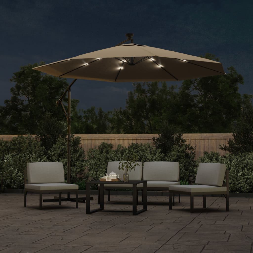 Konzolni suncobran s LED svjetlima i čeličnom šipkom 300 cm bež