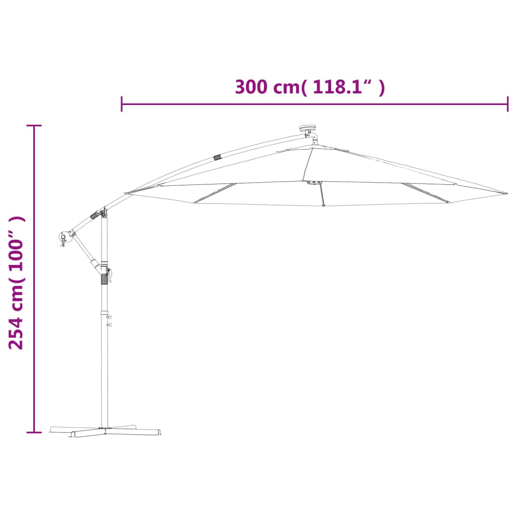 Konzolni suncobran s LED svjetlima i čeličnom šipkom 300 cm bež