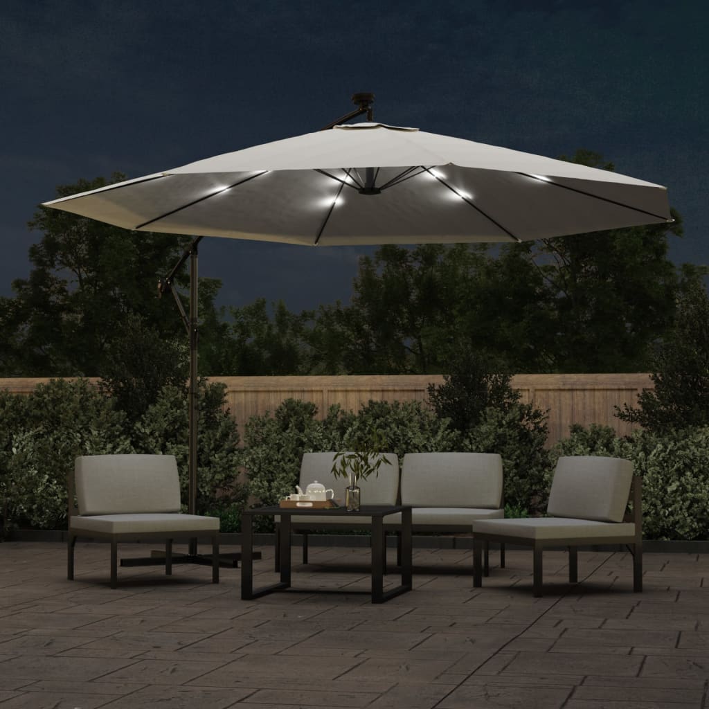 Konzolni vrtni suncobran LED s metalnim stupom 350 cm krem