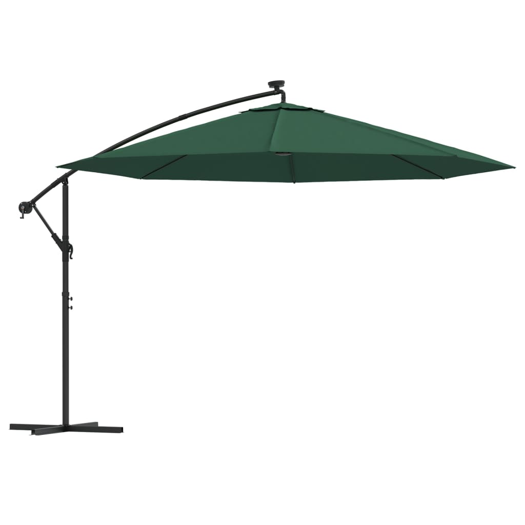 Konzolni vrtni suncobran LED s metalnim stupom 350 cm zeleni