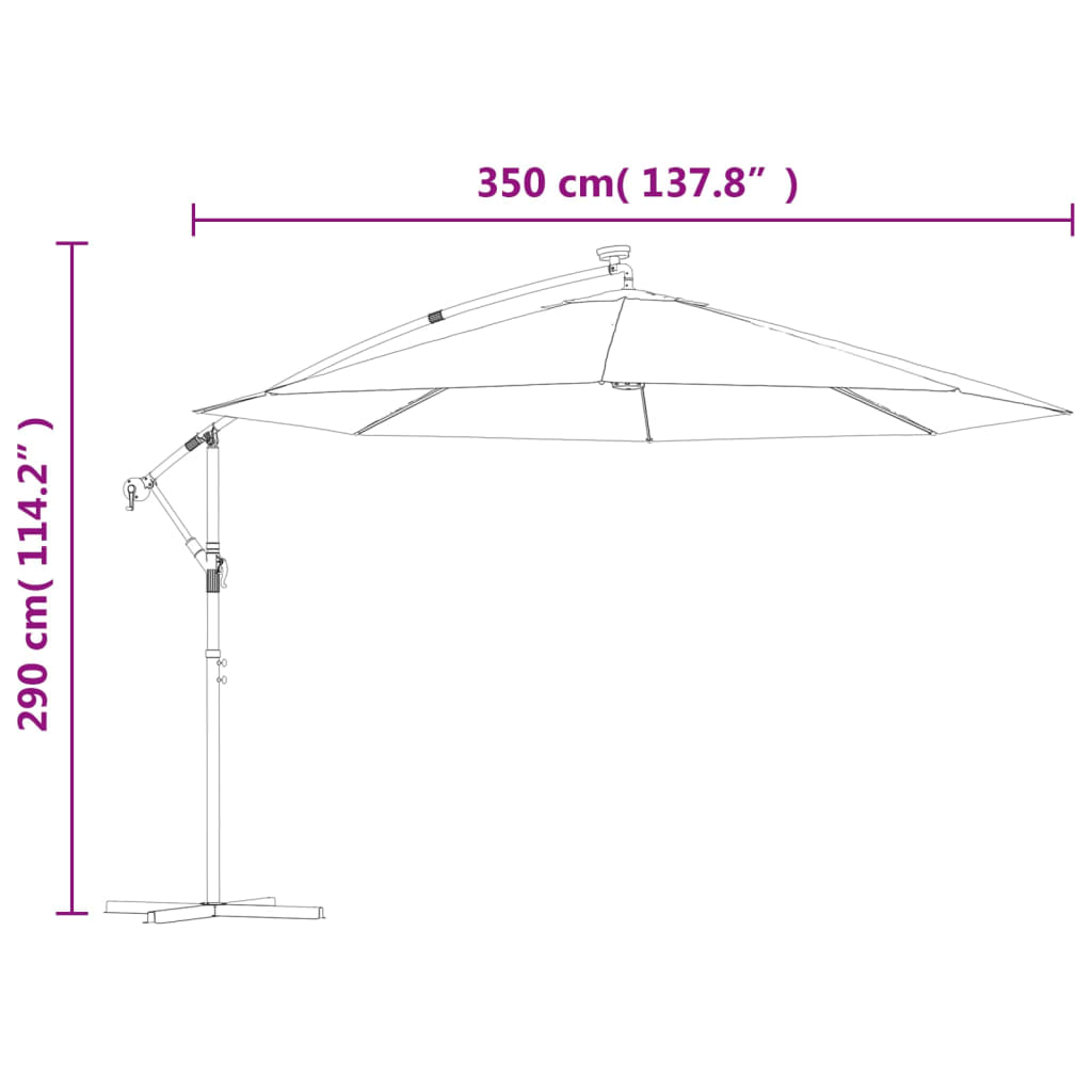 Konzolni vrtni suncobran LED s metalnim stupom 350 cm zeleni