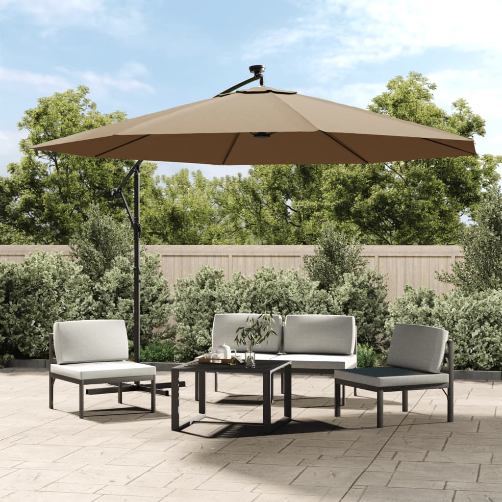 Konzolni vrtni suncobran LED s metalnim stupom 350 cm smeđesivi