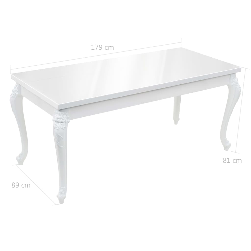 Blagovaonski stol visokog sjaja bijeli 179 x 89 x 81 cm