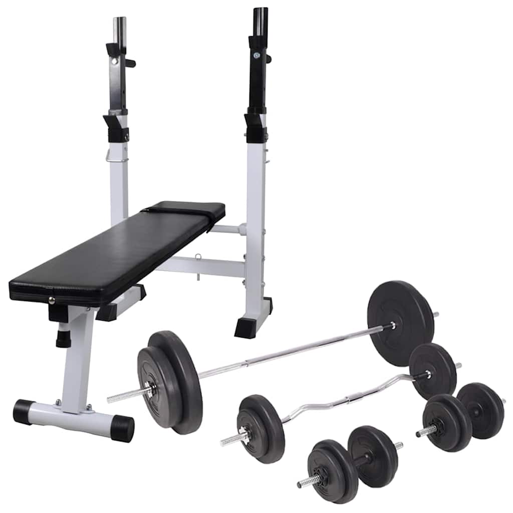 Klupa za vježbanje sa stalkom za utege i setom utega 90 kg