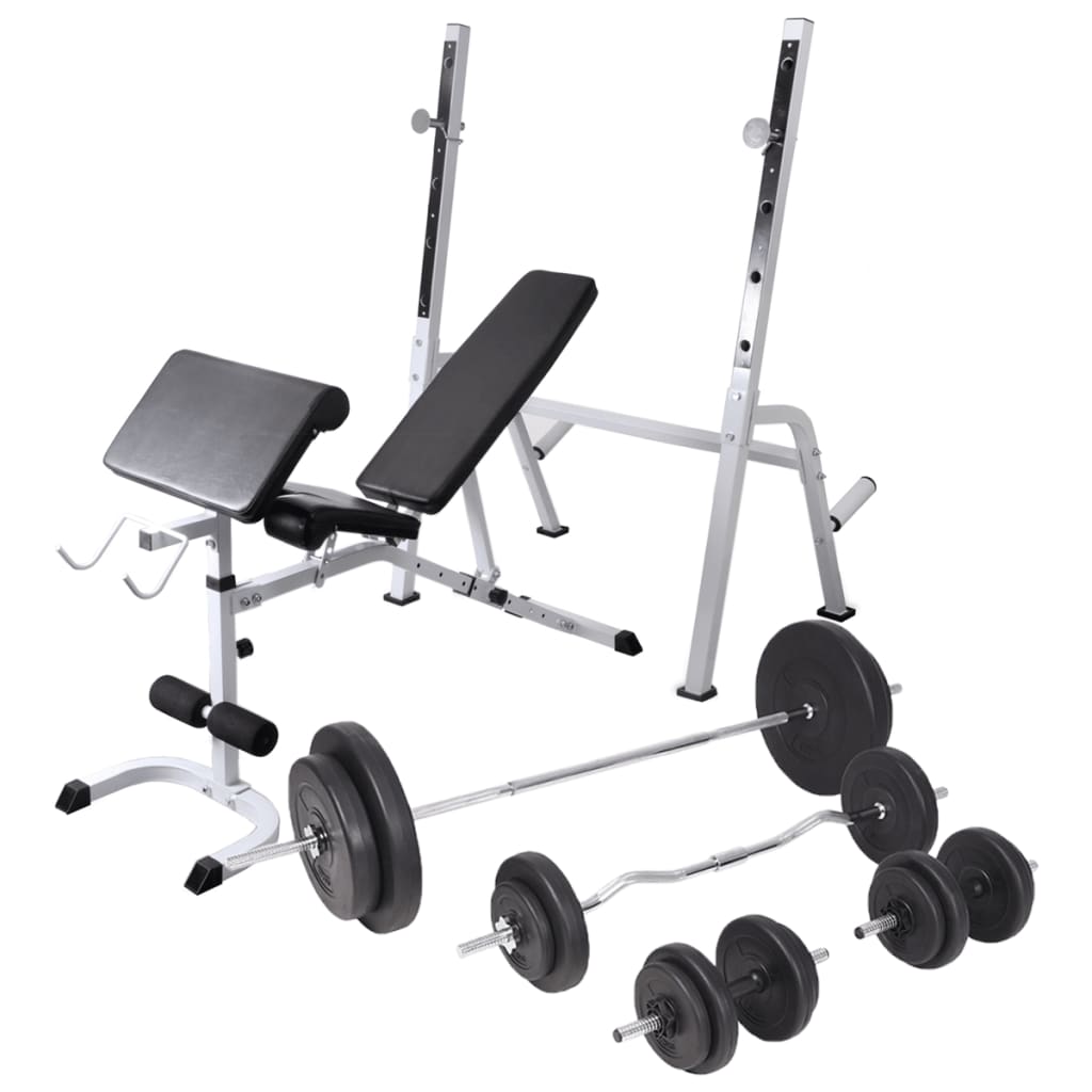 Klupa za vježbanje sa stalkom za utege i setom utega 90 kg