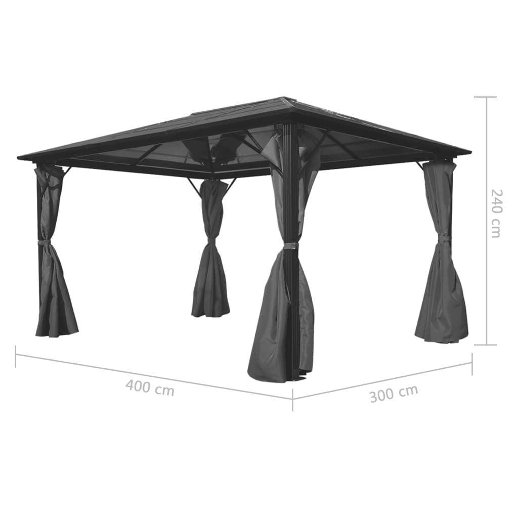 Sjenica sa zavjesom antracit od aluminija 400 x 300 cm