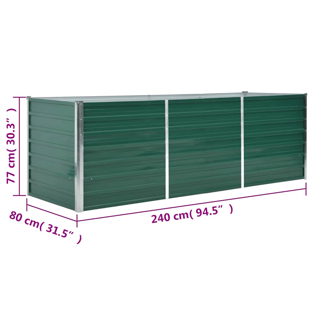 Vrtna sadilica od pocinčanog čelika 240 x 80 x 77 cm zelena