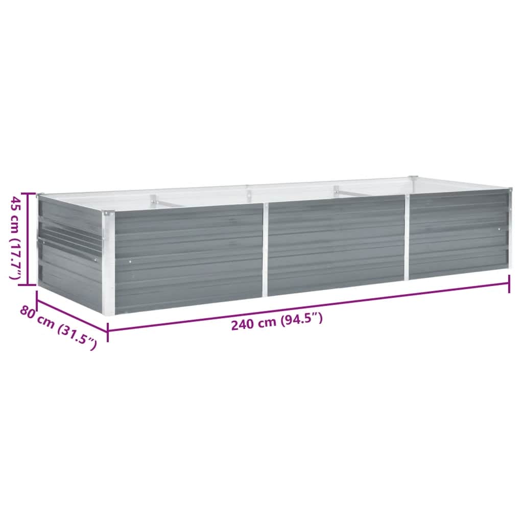 Vrtna sadilica od pocinčanog čelika 240 x 80 x 45 cm siva