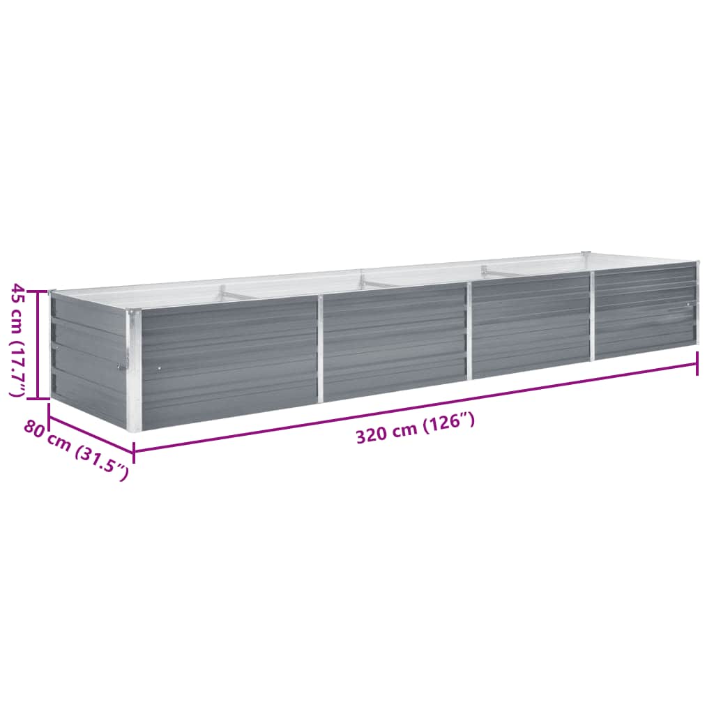 Vrtna sadilica od pocinčanog čelika 320 x 80 x 45 cm siva
