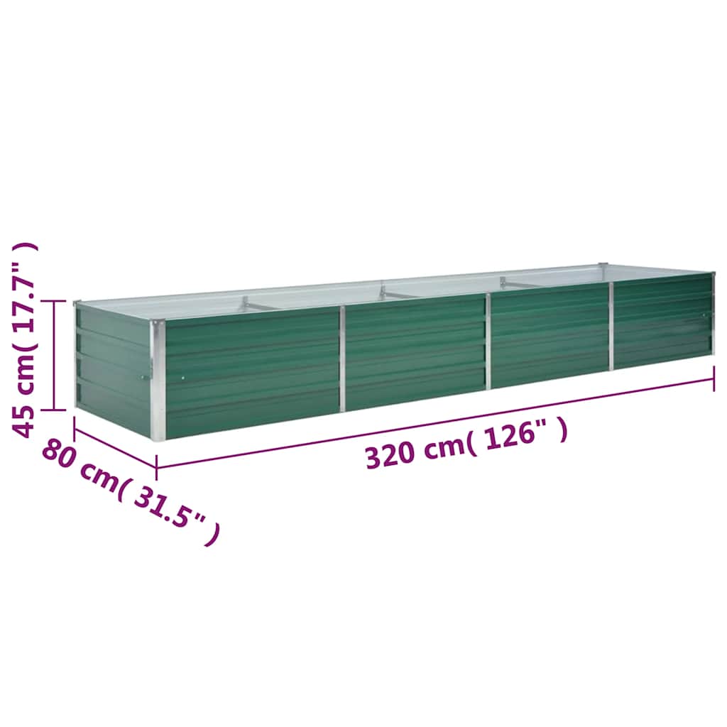 Vrtna sadilica od pocinčanog čelika 320 x 80 x 45 cm zelena