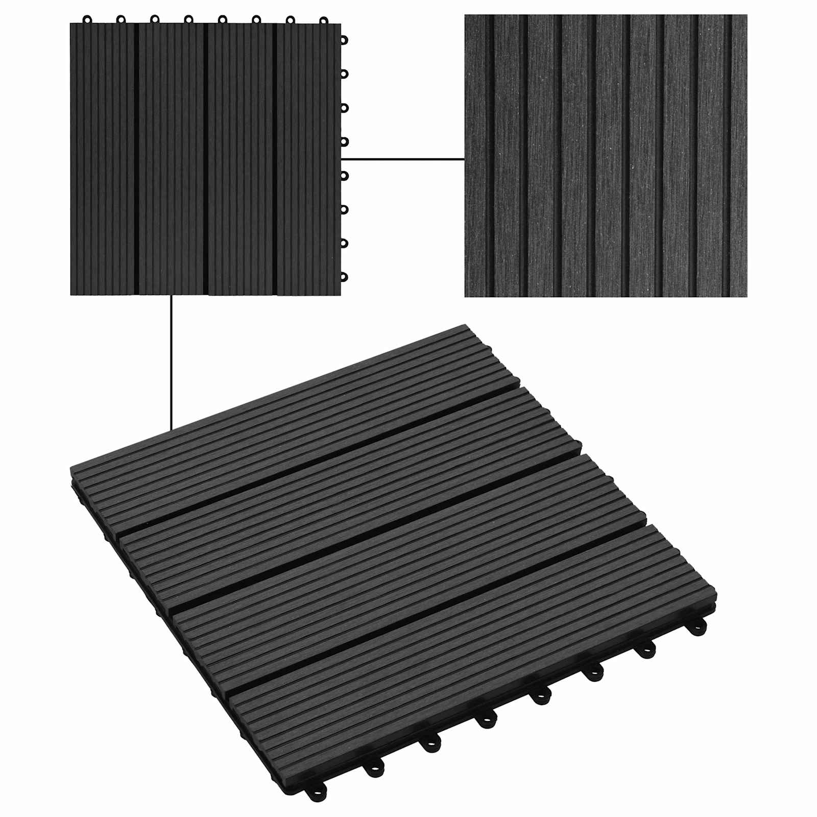 Pločice za decking 11 pcs Crna 30 x 30 cm Drvoplastična smjesa