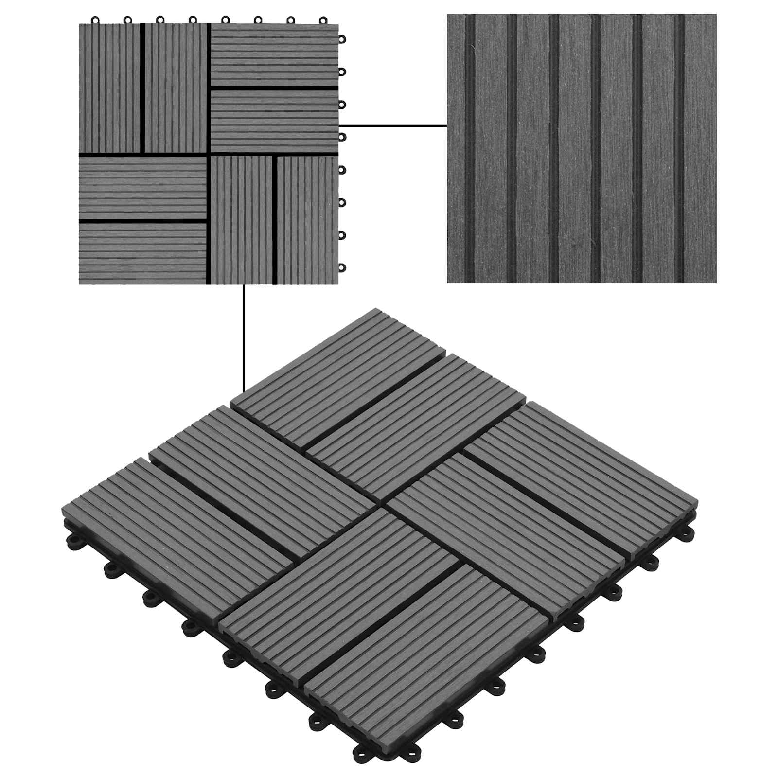 Pločice za decking 11 pcs Siva 30 x 30 cm Drvoplastična smjesa
