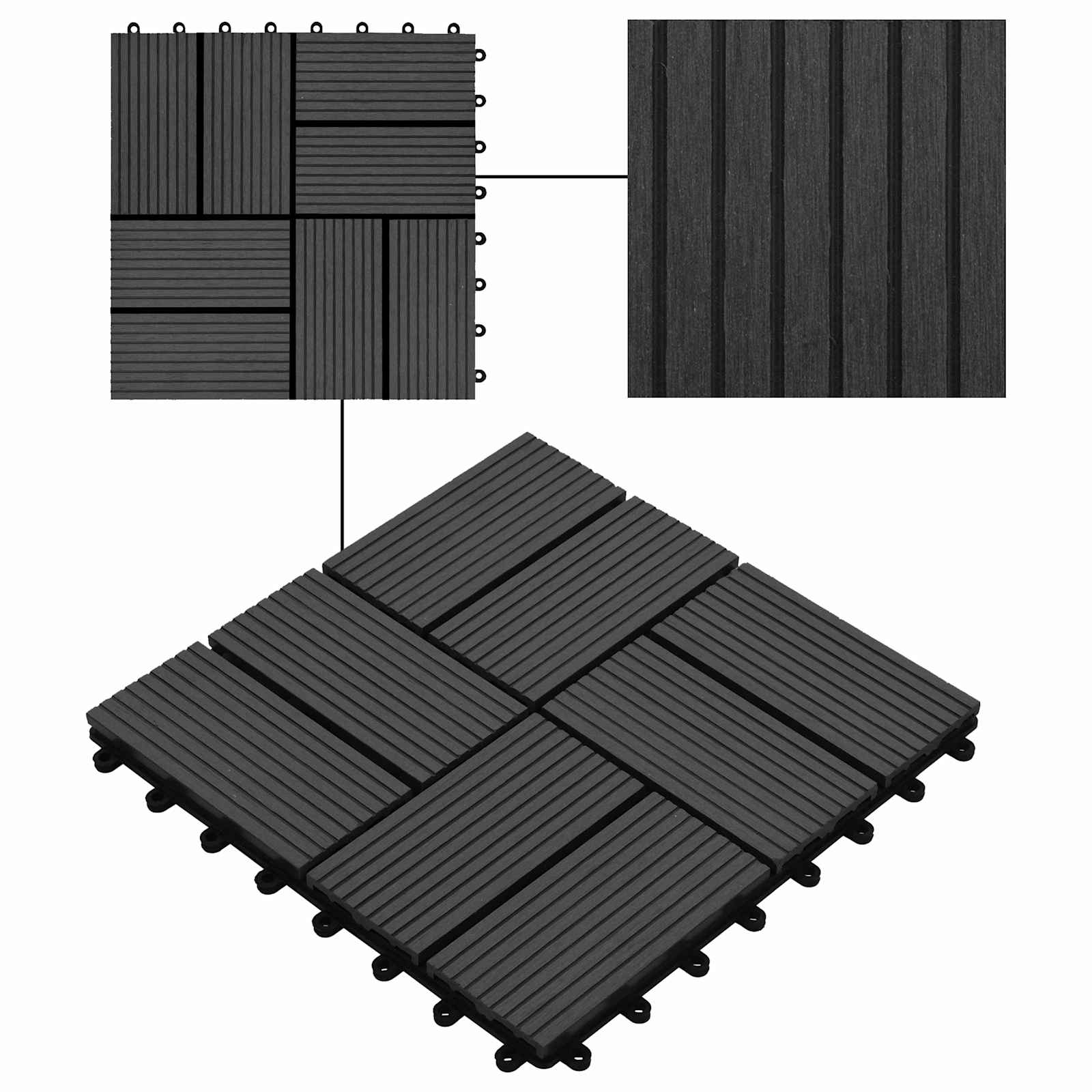 Pločice za decking 11 pcs Crna 30 x 30 cm Drvoplastična smjesa