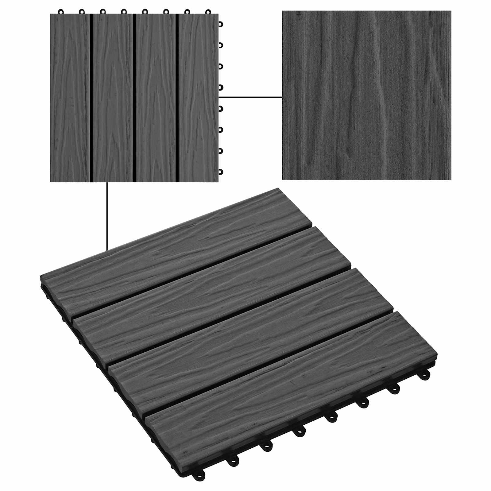 Pločice za decking 11 pcs Crna 30 x 30 cm Drvoplastična smjesa
