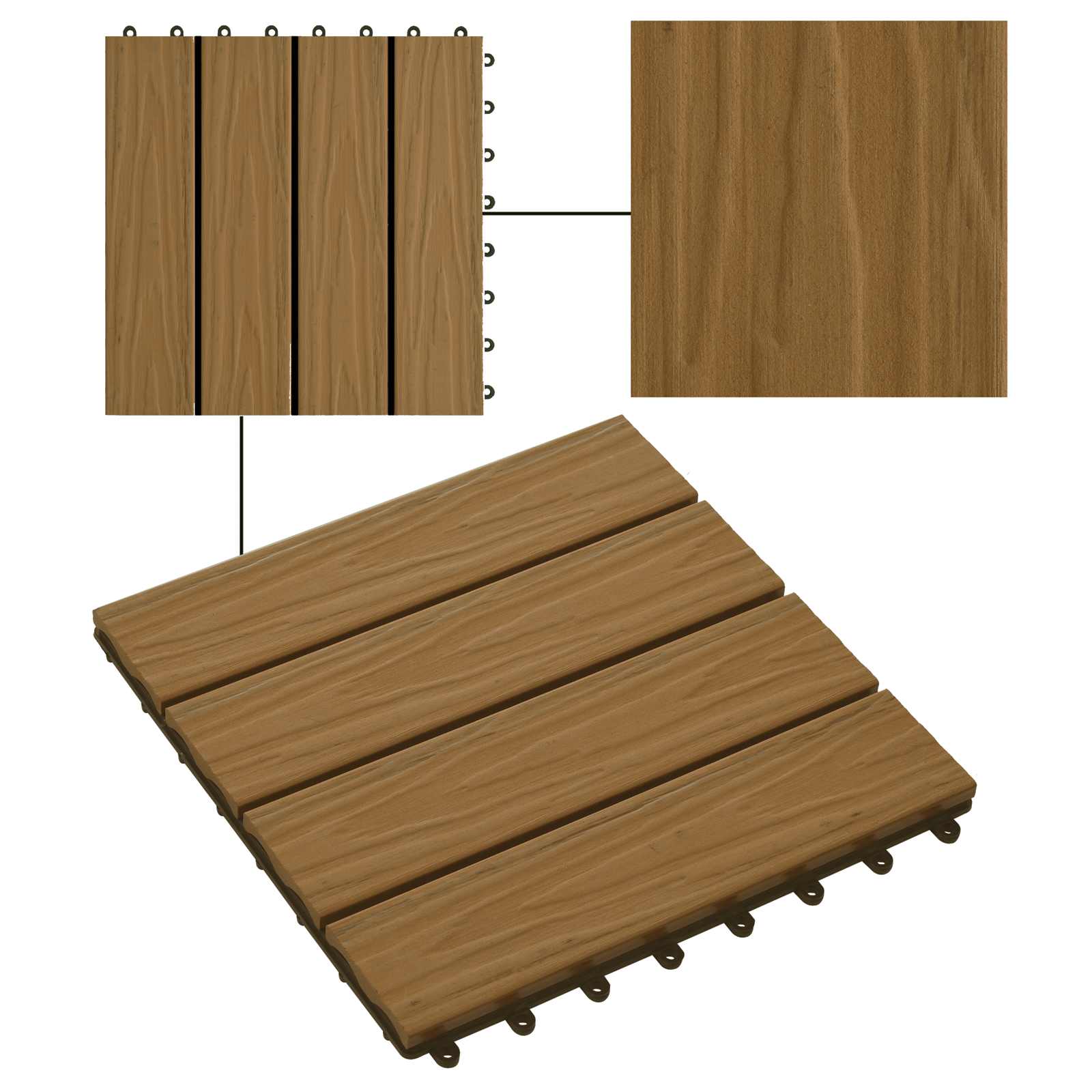 Pločice za decking 3D Dizajn 11 pcs Tikovina 30 x 30 cm