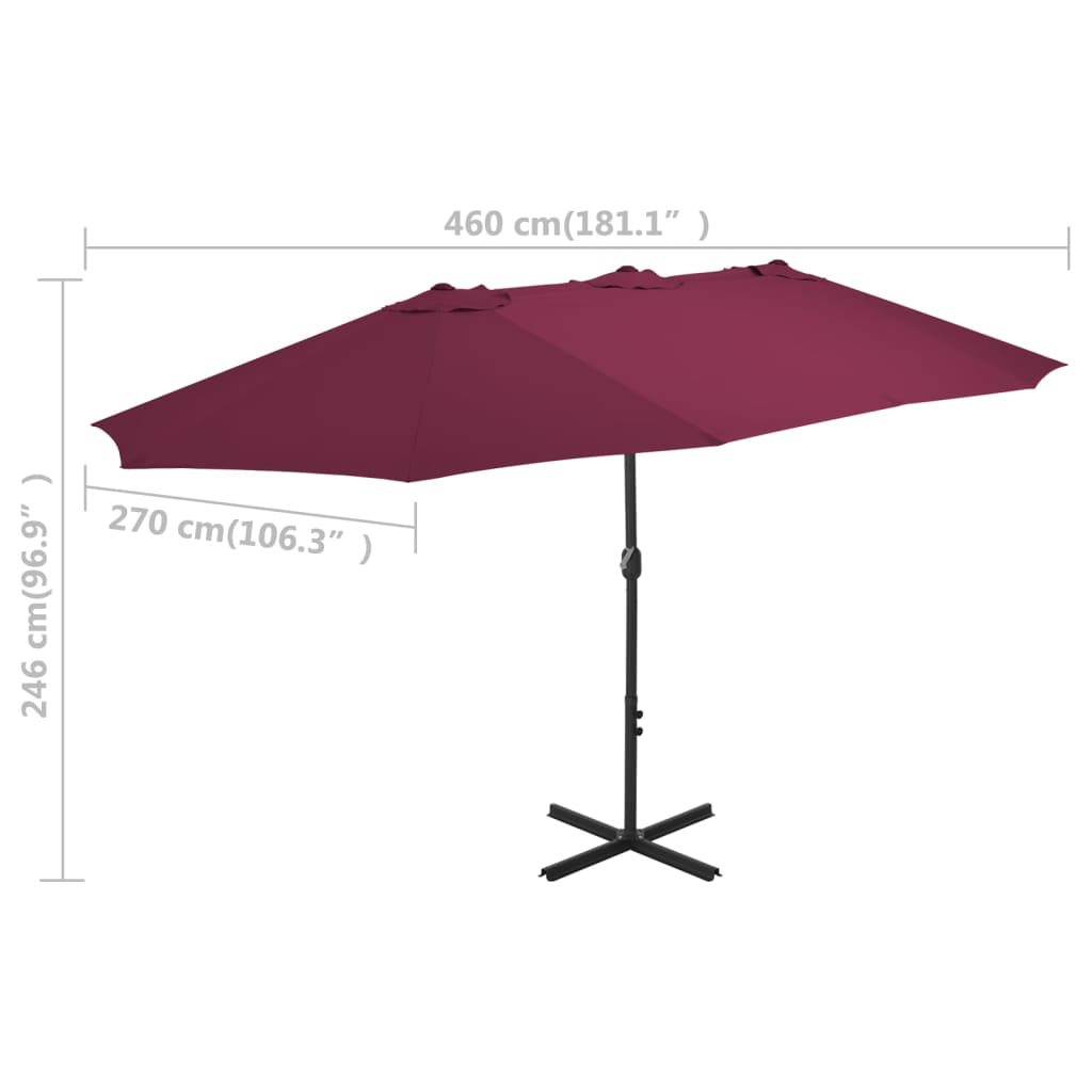 Vanjski suncobran s aluminijskim stupom 460 x 270 cm bordo