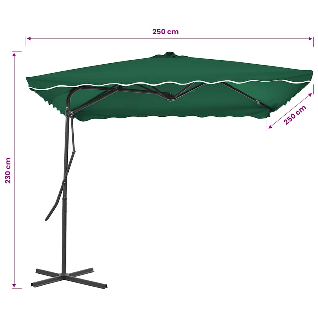Vanjski suncobran s čeličnim stupom 250 x 250 cm zeleni