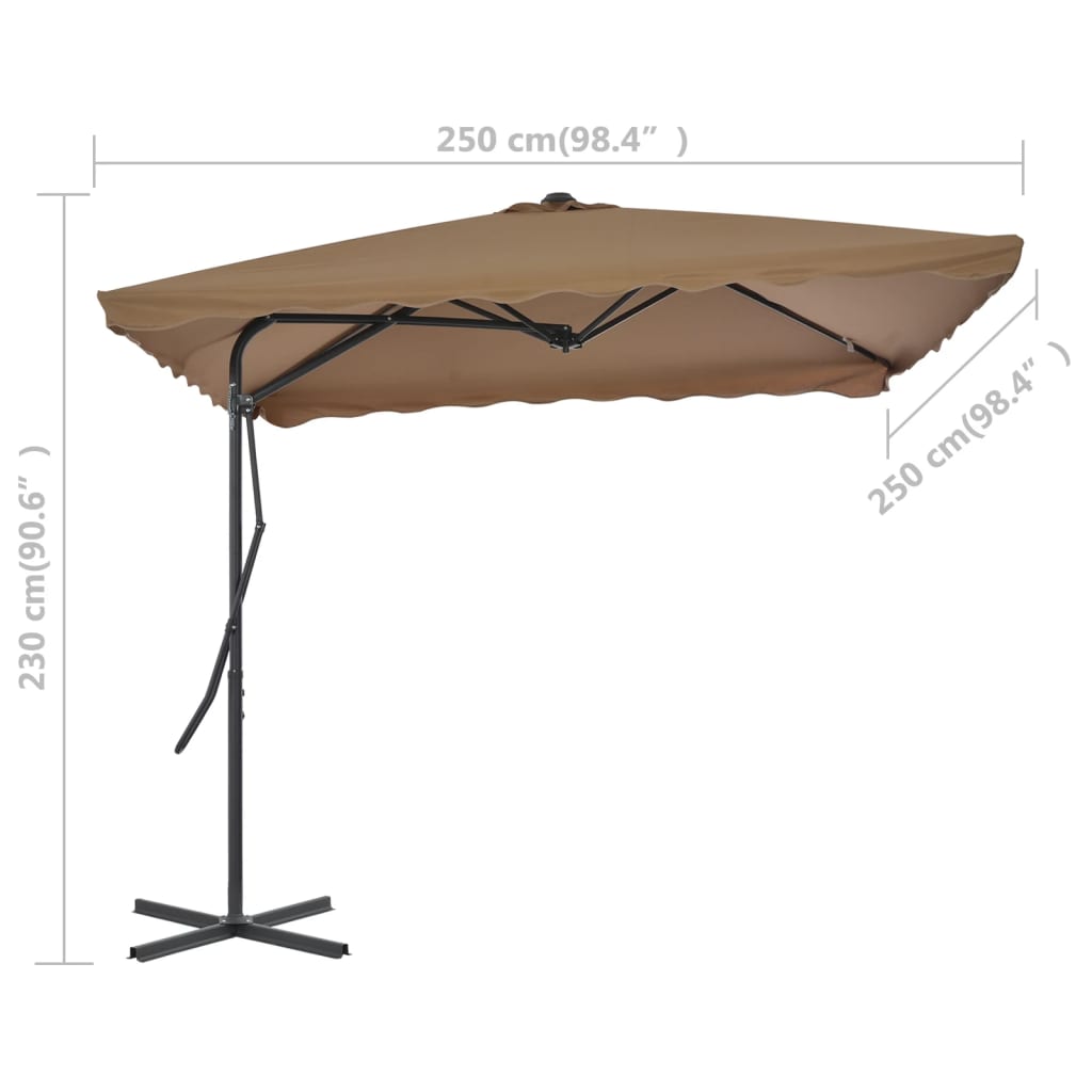 Vanjski suncobran s čeličnim stupom 250 x 250 cm smeđesivi