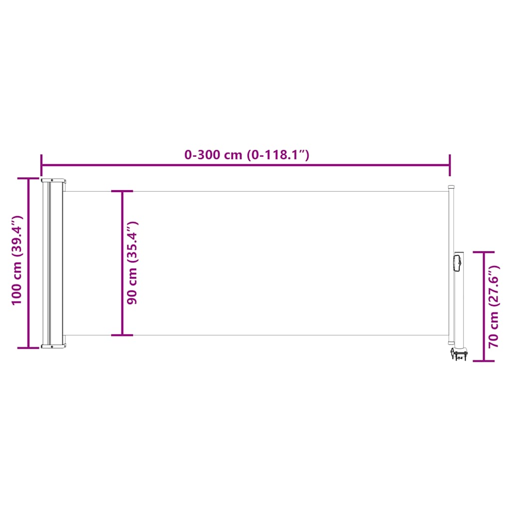 Uvlačiva bočna tenda za terasu 100 x 300 cm crna