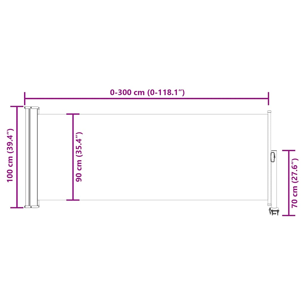 Uvlačiva bočna tenda za terasu 100 x 300 cm krem