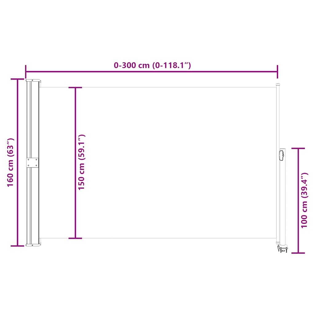 Uvlačiva bočna tenda za terasu 160 x 300 cm siva