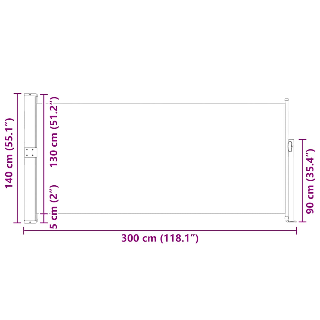 Uvlačiva bočna tenda 140 x 300 cm smeđa
