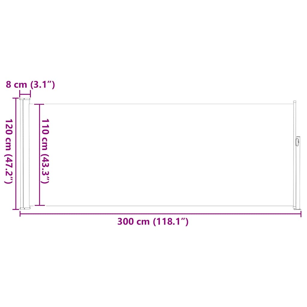 Uvlačiva bočna tenda 120 x 300 cm crna