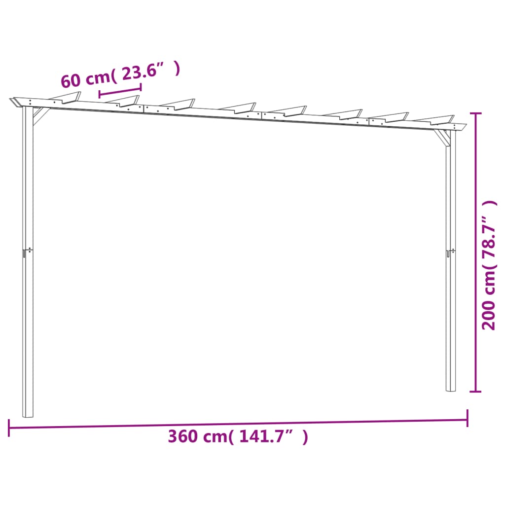 Vrtna pergola od impregnirane borovine 360 x 200 x 60 cm