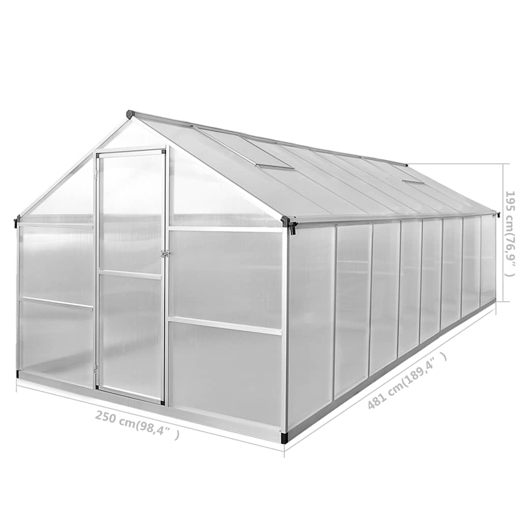 Staklenik od aluminija 481 x 250 x 195 cm 23,44 m³