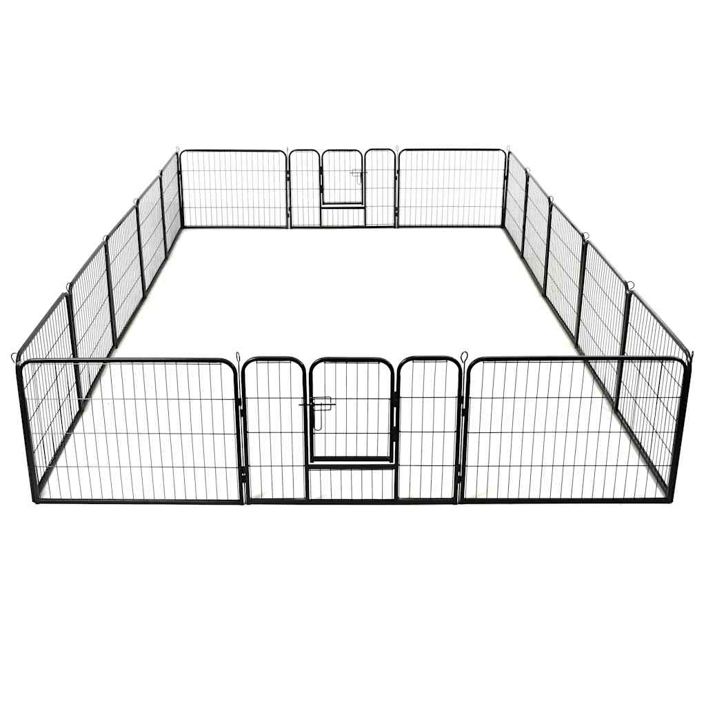 Ograda za pse sa 16 ploča od čelika 60 x 80 cm crna