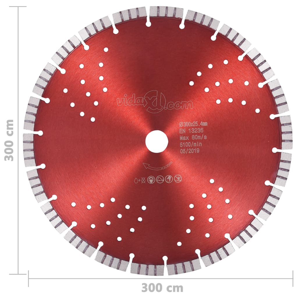 Dijamantni disk za rezanje s turbo segmentima i rupama 300 mm