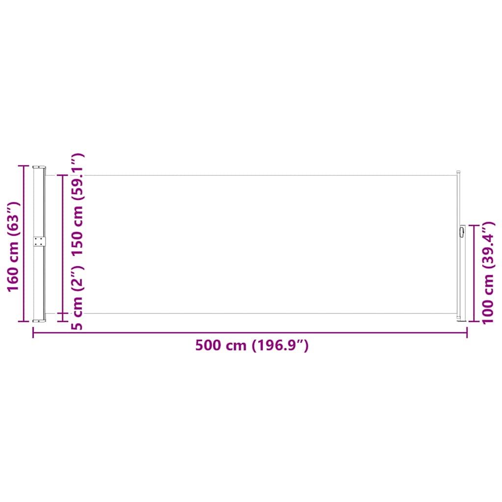 Uvlačiva bočna tenda 160 x 500 cm siva