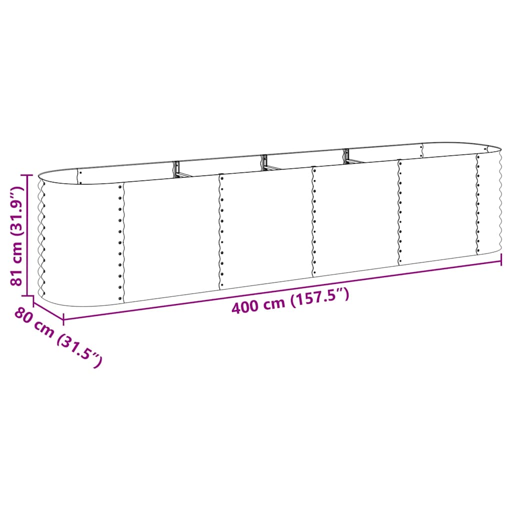Vrtna sadilica od pocinčanog čelika 400 x 80 x 81 cm srebrna