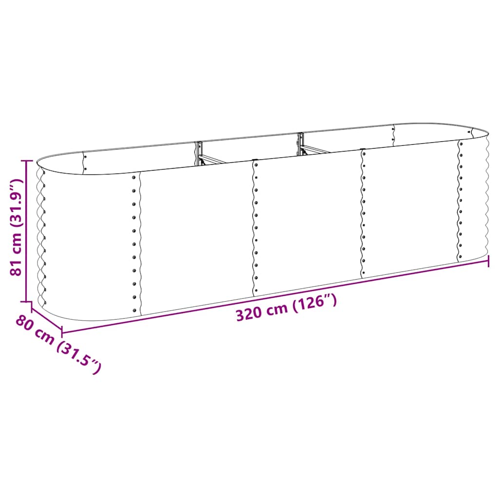 Vrtna sadilica od pocinčanog čelika 320 x 80 x 81 cm srebrna