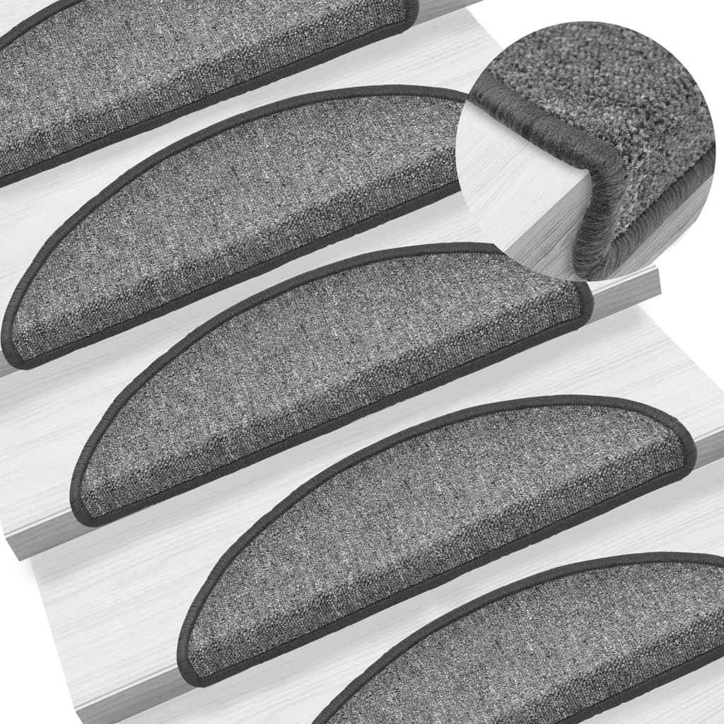 Prostirke za stepenice 15 kom 56x17x3 cm tamno sive poluokrugle